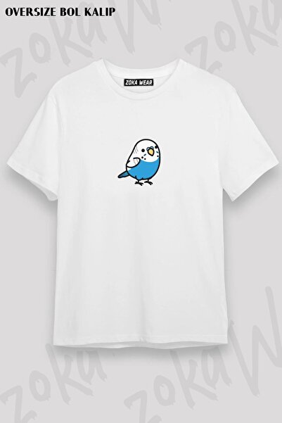ZOKAWEAR تيشيرت مطبوع بتصميم طائر الحب مقاس كبير للجنسين