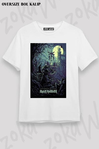 ZOKAWEAR تي شيرت مطبوع بتصميم Iron Maiden Hallowed مقاس كبير للجنسين