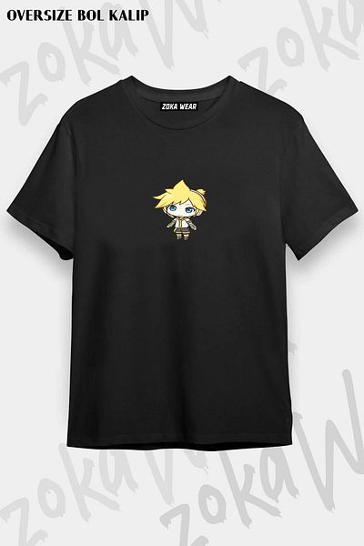 ZOKAWEAR Tricou unisex oversize Kagamine Len Chibi cu imprimeu
