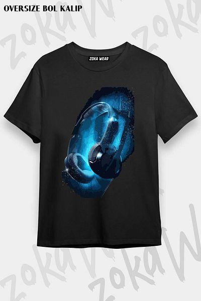 ZOKAWEAR Tricou imprimat unisex oversize cu design pentru căști DJ