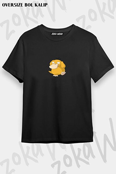 ZOKAWEAR Unisex Oversize Kalıp pokemon psyduck Tasarım Baskılı Tshirt