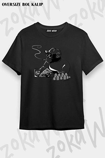 ZOKAWEAR Unisex Oversize kroj Mold Chimp Poker Design Štampano majica