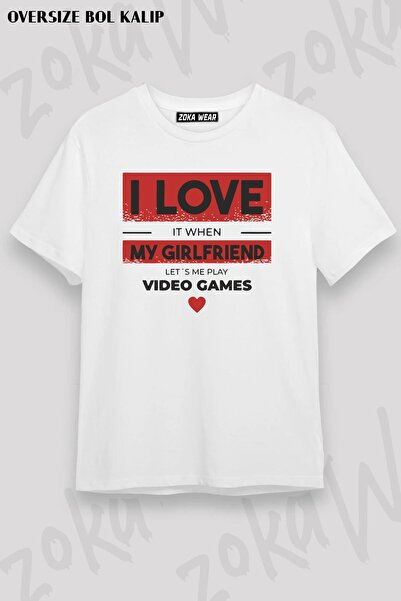 ZOKAWEAR Tricou imprimat unisex oversize I Love It When My Girlfrind Design