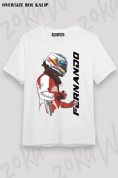 ZOKAWEAR Unisex Oversize Kalıp Fernando Alonso Formula 1 F1 Tasarım Baskılı Tshirt