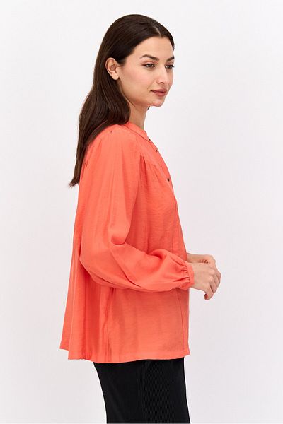 Scotch & Soda Women Band Collar Long Sleeve Pain Blouse, Red