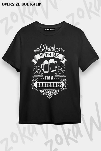 ZOKAWEAR Tricou imprimat unisex oversize cu design barman