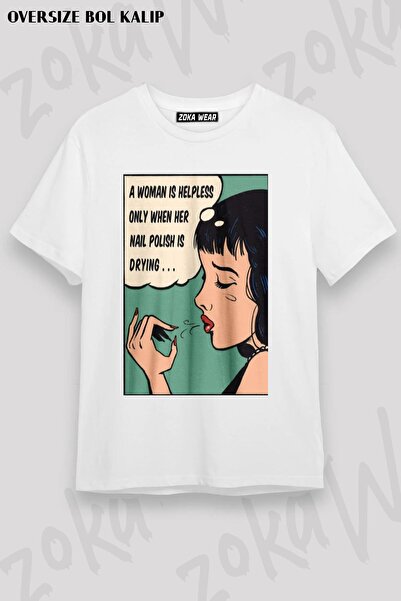 ZOKAWEAR تيشيرت نسائي مطبوع بتصميم طلاء أظافر كبير الحجم للجنسين