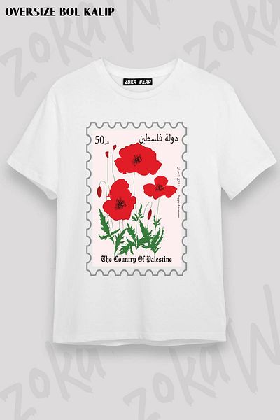 ZOKAWEAR Μπλουζάκι Unisex Oversize Poppy Flowers Παλαιστινιακό Σχέδιο με στάμπα