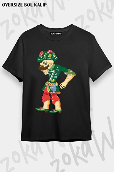 ZOKAWEAR تيشيرت مطبوع بتصميم أسود كبير الحجم للجنسين