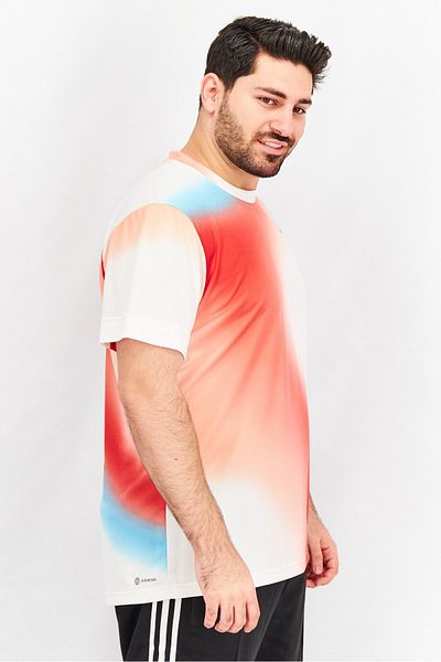 adidas Men Sportswear Crew Neck Brand Short Sleeve Shirt, Red/white