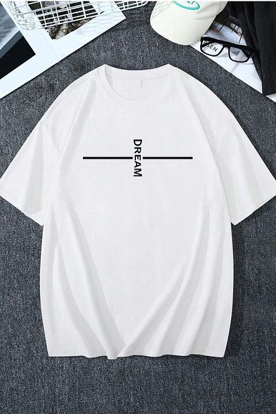 Guillermo Unisex White Dream Printed Crew Neck Oversize Cotton T-Shirt