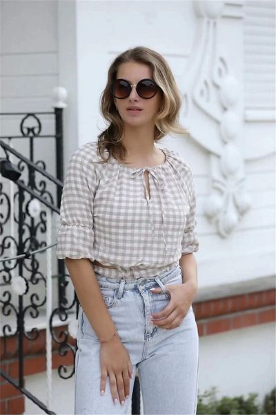 rapellin Tie Detailed Crop Blouse 1736 Mink