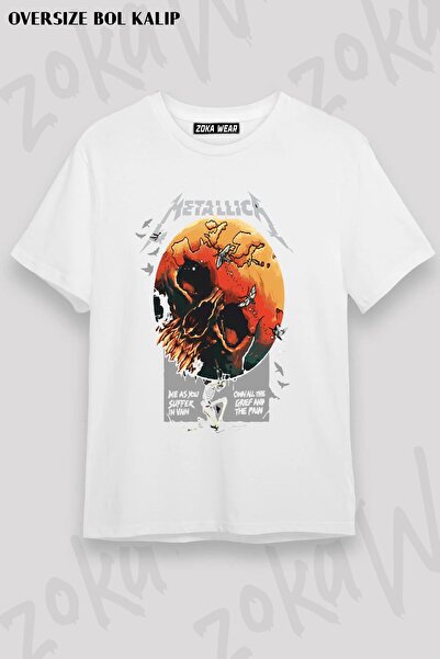 ZOKAWEAR Tricou unisex oversize cu imprimeu metallica Design