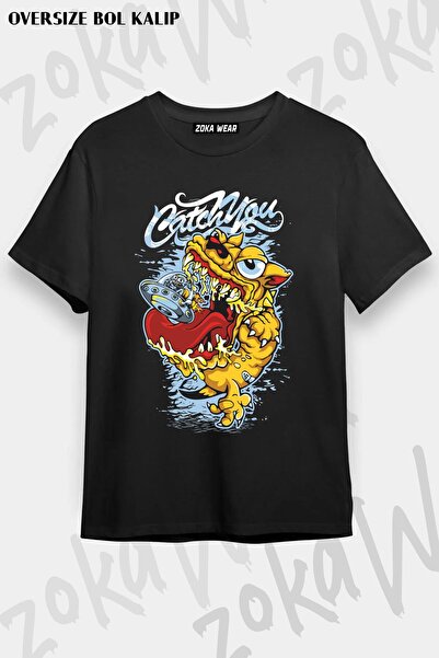 ZOKAWEAR Unisex Oversize kroj Mold Catch You Alien Catching Dog Design Štampa...
