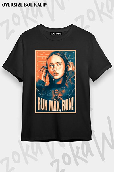ZOKAWEAR Unisex Oversize Kalıp Run Max, Run! Stranger Things Tasarım Baskılı ...