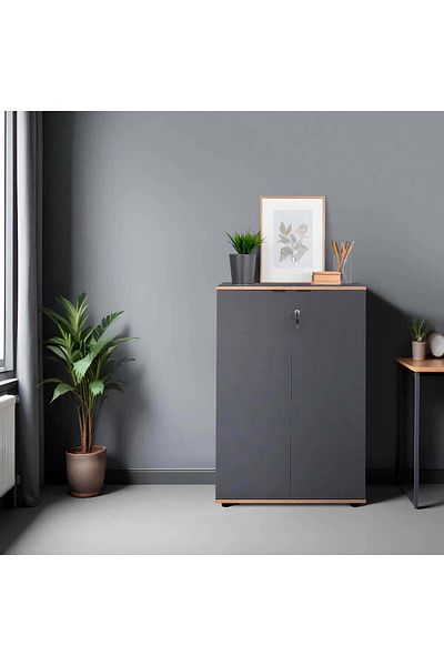 Adore Adore Rio bookcase, 2 doors with lock, 3 shelves, 72 x 109 x 34 cm - Grey