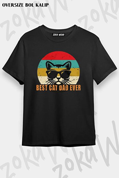 ZOKAWEAR Tricou unisex oversize cu imprimeu Best Cat Dad Ever Cat Design