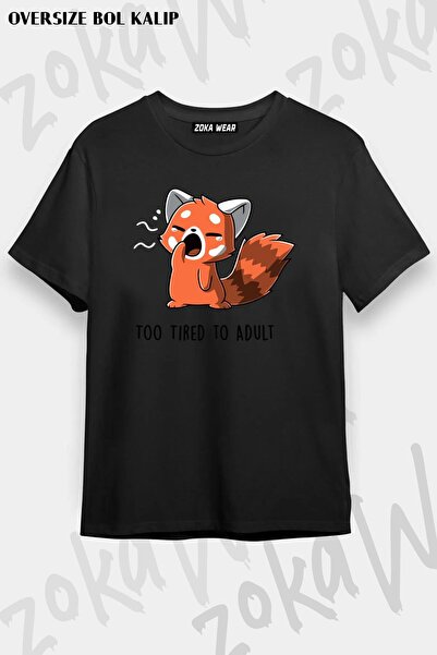 ZOKAWEAR Unisex Oversize Fit Tired Fox Too Tired To Adult Design Τυπωμένο μπλ...