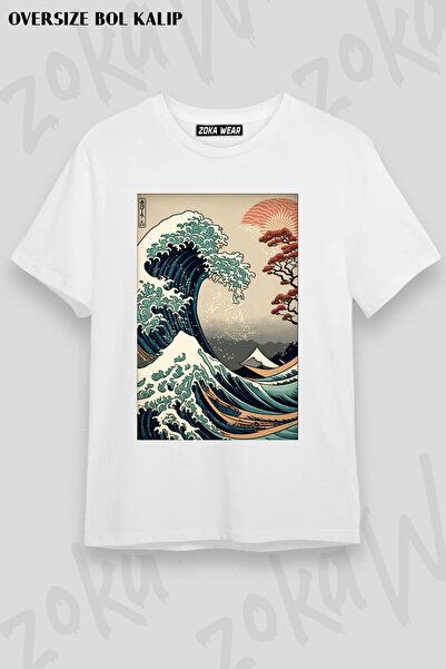 ZOKAWEAR Μπλουζάκι με στάμπα Unisex Oversize The Great Wave Of Japan Design