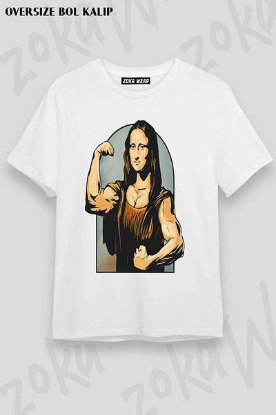 ZOKAWEAR Tricou unisex oversize Fit mona lisa sport gym Design imprimat