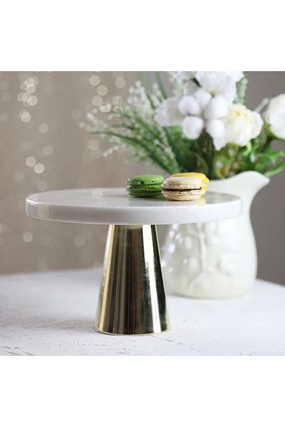 Akayev Marble 28 cm Gold Conical Foot White Thick Presentation Plate
