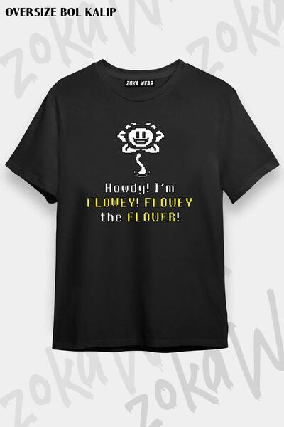 ZOKAWEAR Unisex Oversize Kalıp Undertale Flowey Sans Game Oyun Tasarım Baskılı Tshirt