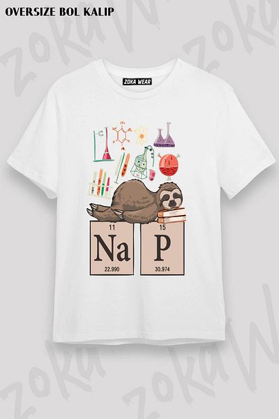 ZOKAWEAR Μπλουζάκι Unisex Oversize Sloth Art Printed Chemistry Tshirt