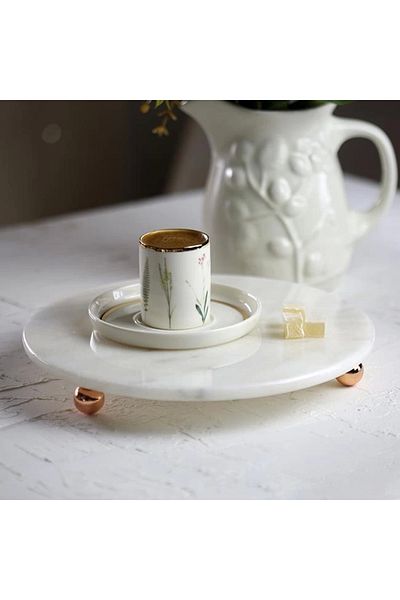 Akayev Marble White 19 cm Rose Gold Bead Legs Coffee Presentation Holder - Oil and Jewelry Stand