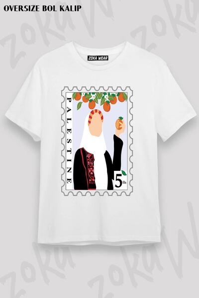 ZOKAWEAR تي شيرت مطبوع بتصميم نسائي فلسطيني كبير الحجم للجنسين