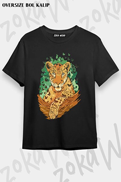 ZOKAWEAR Unisex Oversize Mold Nature Tiger Butterfly Forest Design Printed Ts...