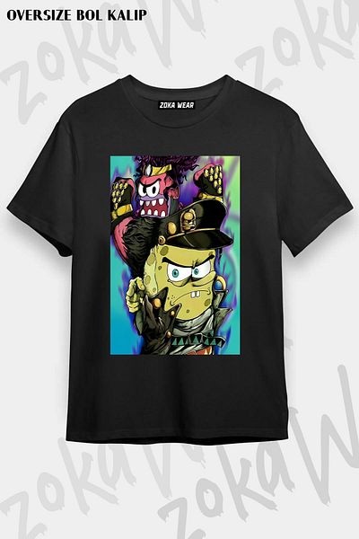 ZOKAWEAR Μπλουζάκι με στάμπα Unisex Oversize Μπομπ Σφουγγαράκης Jojo Design