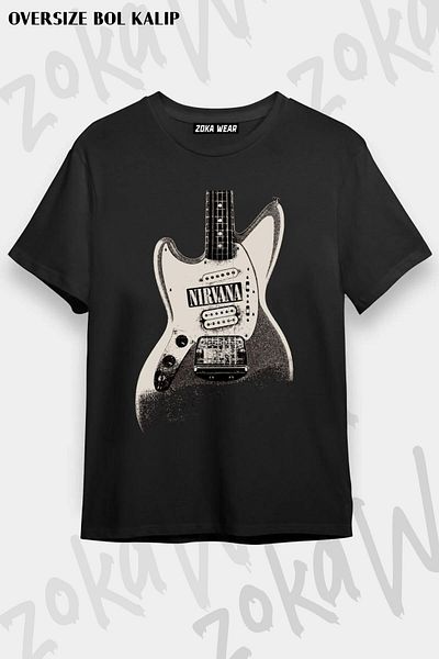 ZOKAWEAR Tricou unisex oversize cu imprimeu Guitar Nirvana Design