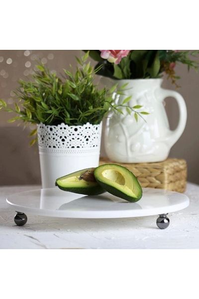 Akayev Marble White 19 cm Smoked Bead Legs Coffee Presentation Holder - Oil and Jewelry Stand