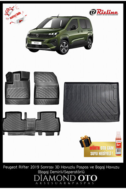 Rizline Peugeot Rifter 3d Havuzlu Paspas ve Bagaj Havuzu (Bagaj Demirli/Seper...