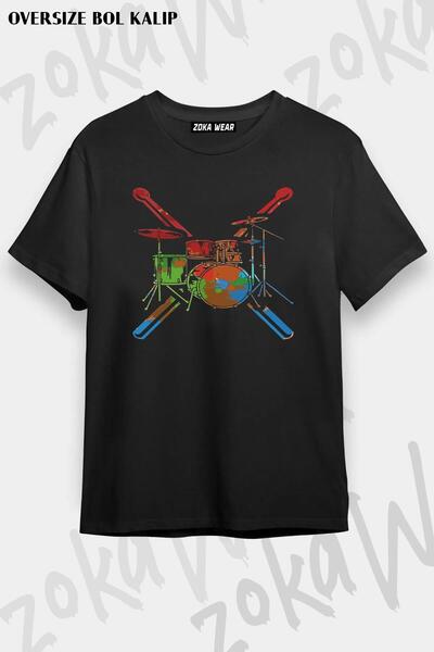 ZOKAWEAR تيشيرت مطبوع بتصميم طبل كبير الحجم للجنسين