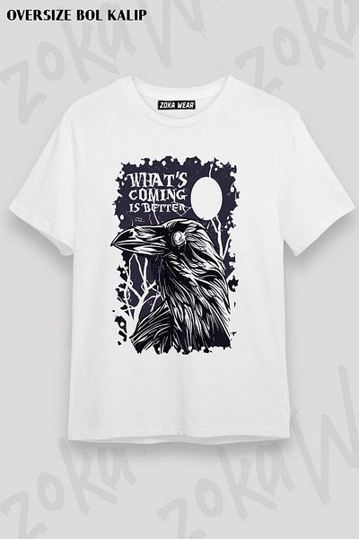 ZOKAWEAR Tricou unisex oversize cu imprimeu Crow Coming Design