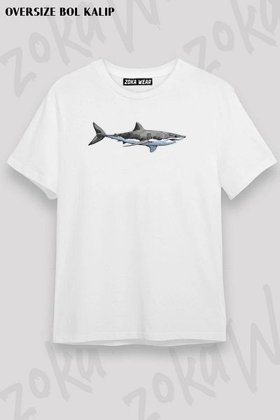 ZOKAWEAR Μπλουζάκι με στάμπα Unisex Oversize Great White Shark Design