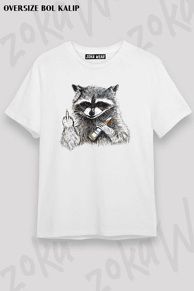 ZOKAWEAR Tricou unisex oversize Raccoon 100 cu imprimeu