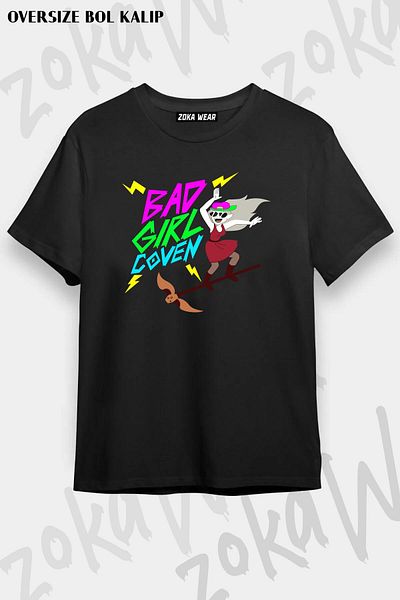 ZOKAWEAR Tricou cu imprimeu unisex oversize „Bad Girl Coven, The Owl House”.
