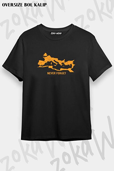 ZOKAWEAR تي شيرت مطبوع بتصميم خريطة الإمبراطورية الرومانية مقاس كبير للجنسين