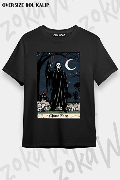ZOKAWEAR Tricou imprimat unisex oversize cu design de carte de tarot Ghost Face