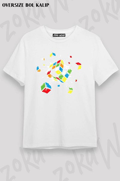 ZOKAWEAR Unisex Oversize Exploding Cube Speed Puzzle Design - Printed Tshirt