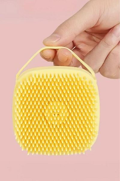 jetfast Yellow Silicone Cover Bath Shower Pouch with Shower Gel Chamber Massageable Brush 1 Piece