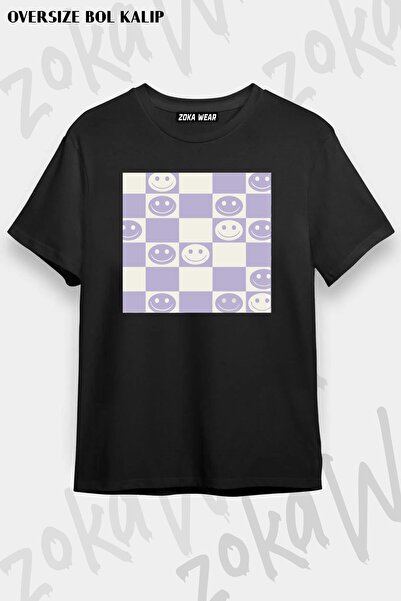ZOKAWEAR Unisex Oversize Lilac Smiley εμπριμέ Vintage T-shirt