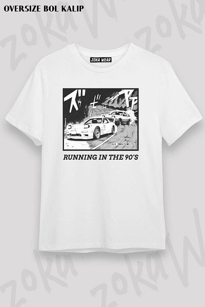 ZOKAWEAR Tricou unisex oversize cu imprimeu Initial D Manga Running Design