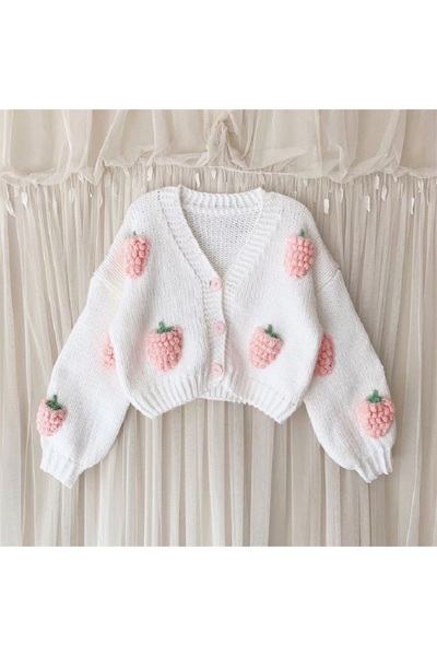 Melonndesign Women's White Cardigan with Grape Detail