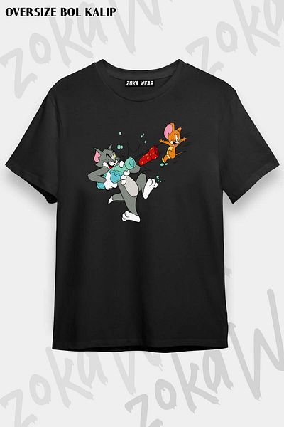 ZOKAWEAR Tricou unisex oversize cu imprimeu Tom și Jerry v2