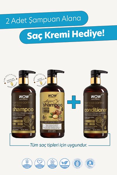 WOW Skin Science Anti-Hair Loss and Argan Oil - 500X3 ml Hair Loss Shampoo Set of 3