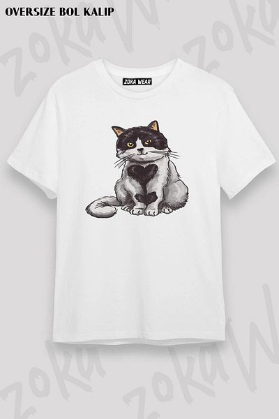 ZOKAWEAR Μπλουζάκι με στάμπα Unisex Oversize Cat Heart Design