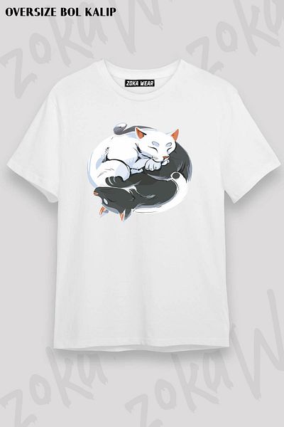 ZOKAWEAR Μπλουζάκι με στάμπα Unisex Oversize Cat Ying Yang Design